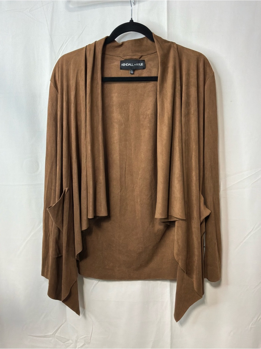 Kendall & Kylie Draped Open-Front Cardigan Jacket in Brown - Picture 2 of 4